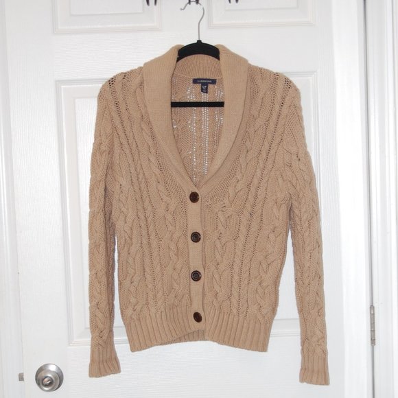 Lands' End Sweaters Lands End Beige Cable Cardigan With Shawl